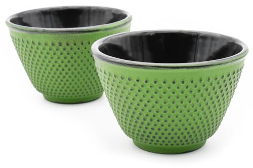 Zen Minded Par De Tazas De Té Tradicionales Japonesas De Hierro Fundido De 120 Ml Con Diseño De Tachuelas - Verde