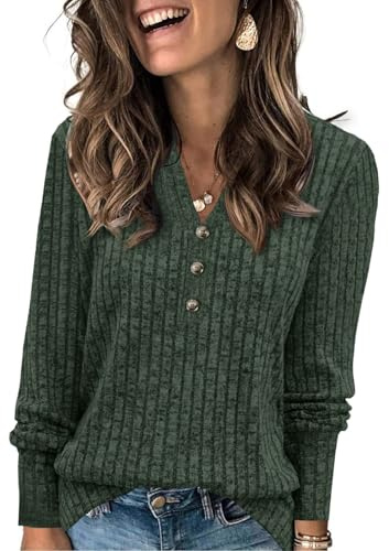 Fisoew Jersey de manga larga para mujer, cuello en V, talla grande | Casual,Strickpullover,Oberteil,Loose Fit,Pulli,Oversize,Sweatshirt,Longsleeve,Bluse