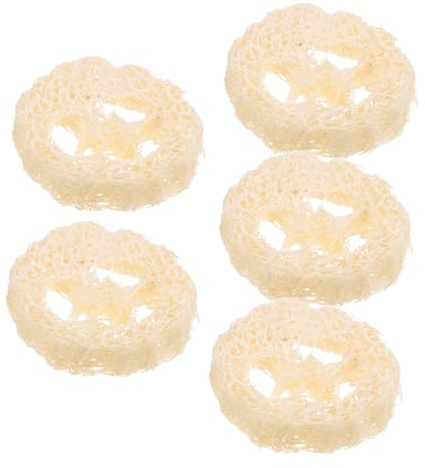 EXAOMBLE Base de Jabón Beige 5 Piezas de Esponja Lufa Natural para Limpieza y Decoración Creativa, Soporte Plástico Transpirable Que Evita Que el Jabón Se Caiga