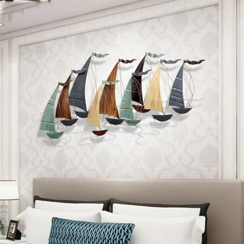 BDXZJ Metallbild Segelboot Wandbild Maritim Wanddeko Metalldeko Metall Deko Industrial Wandkunst Design Maritime Deko Metall Wanddeko Schiff Für Wohnzimmer Schlafzimmer Esszimmer