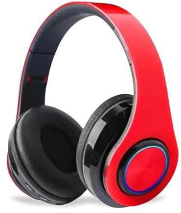 ZZOSRDR Bluetooth Headphones Over Ear, Foldable Lightweight Wireless Headset, Wireless Headphones with Built-in Mic, FM, SD/TF for Online Class, Office, PC, Phone (Red)