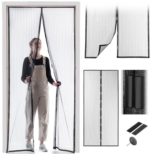 KADAX 4 x Magnet Fliegengitter Tür 100x210 cm, Insektenschutz Vorhang mit Magnetverschluss, Fliegenvorhang für Balkontür & Terrassentür, Magnetvorhang für Tür