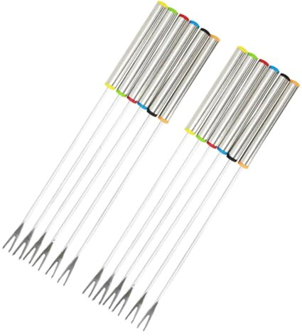 Garneck 12 pezzi Forchettine Fonduta in Acciaio con Manici Resistenti al Calore e Colori Misti Forchetta per Formaggio Dessert e Frutta per Bbq Picnic e Uso Familiare