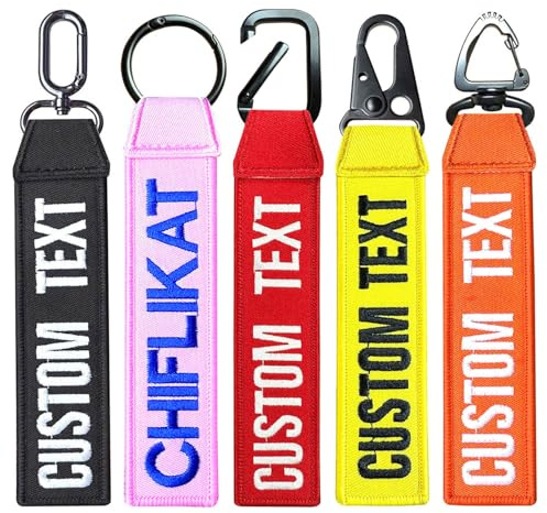 Porte-Clés Personnalisé Broderie, Personnalisée étiquette Porte-clés Double Face Avec Nom et Numéro, étiquettes pour clés de Moto, Voiture, Scooter, Sac à Bagages