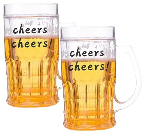 Chope à bière, 2 pièces chopes à bière en plastique, 420 ml double couche en plastique drôle réaliste modèle mezzanine tasses avec poignées pour farce, décorations pour la maison, avec poignées