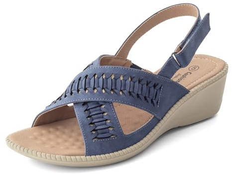 Cushion Walk Women's Extra Wide EEE Fit Slingback Sandals, Crossover Open Toe Low Wedge with Cushioned Insole, Adjustable Touch Fastening Lightweight Summer Shoes