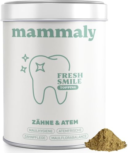 mammaly Fresh Smile® Futtertopping Zahnpflege-Komplex (bis 60 Tage) | 150g Zahnpulver für Zahnstein & Mundgeruch, Dental - mit Seealge, Zink - DLG zertifiziert - mit Tierärzten entwickelt