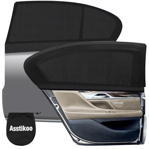 Asstikoo Sonnenschutz Auto Baby UV Schutz, Universal Size 2 Stück | Auto Sonnenblende Kinder Dehnbar, Seitenfenster Meshmaterial Schützt Mitfahrer Haustiere im Rücksitz, Size L-55 * 110cm