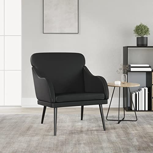 LoogCape Sessel Schwarz aus Kunstleder, 63 x 76 x 80 cm, Relax Stuhl mit Armlehne und Rückenlehne, gepolstert für Lounge, Wohnzimmer, Büro, Gäste Ecke