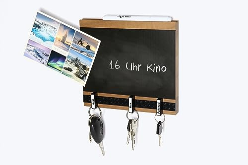 Schubica Schlüsselbrett Play 204 Holz | Für die ganze Familie | Schlüsselleiste Nussbaum mit 5 Schlüsselanhängern zum selbst beschriften | Memoboard Tafel | schwarz