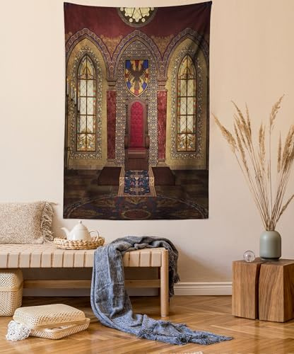 ABAKUHAUS gotisch Wandteppich und Tagesdecke, Medieval Palace aus Weiches Mikrofaser Stoff Waschbar ohne Verblassen Digitaldruck, 140 x 230 cm,Brown Rubin