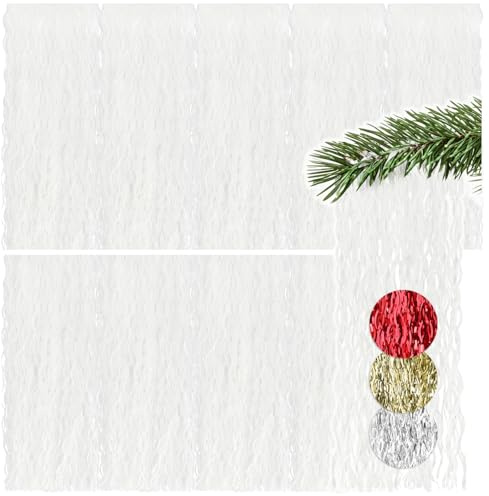 com-four® 10x Lametta - weiße Lametta Girlande für Weihnachten - Christbaumschmuck für den Tannenbaum - Lametta-Vorhang mit welligen Fäden