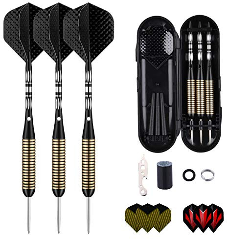 sanfeng Freccette Professionali Punta Acciaio 27 Grammi - 3 Metallo Steel Darts con Nero Aste in Alluminio 9 Voli 50 O-Ring Anti-Allentati 1 Dart Sharpener Tool 12 Spring Rings