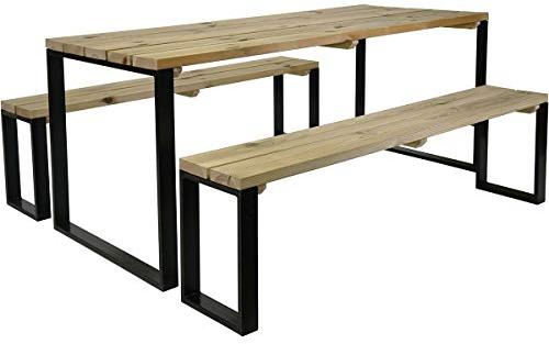 Forest Style Table de Jardin en Bois et métal avec bancs Blakea - L180 - l76 - H74 cm - Cerland