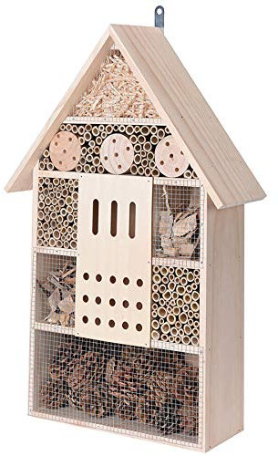 Murago - XXL Insektenhotel ca. 57cm Holz mit Metalldach Insektenhaus Groß Bienenhotel Nistkasten Nisthilfe zum Aufstellen Aufhängen fertig montiert