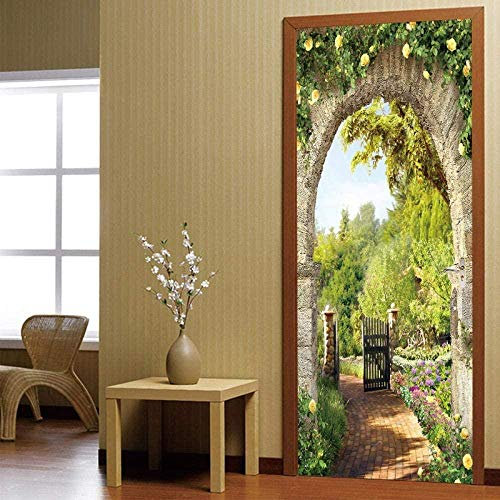 Türaufkleber 3D Grüner Garten zu Hause Türtapete Selbstklebend TürPoster - Fototapete PVC Türfolie Poster Tapete Meer Aufkleber DIY Selbstklebende Wasserdichte Tapete Wandbild -80 x 200 cm