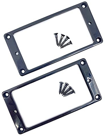 ALS Flacher Metall-Befestigungsring 2er Set mit Schrauben - Schwarz Farbe Massives Messing für Humbucking Pickups - Humbucker Pickup Rahmen/Halterungen für Ibanez etc.