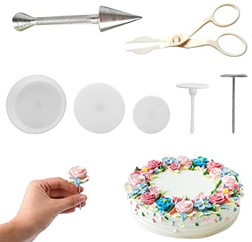 EQLEF Clou à Fleur, Kit D'outils de Décoration de Gâteau de Clous de Fleurs avec Distributeur de Glaçage de Gâteau de Fleur Lifter pour la Décoration de Fleurs de Glaçage (7 pièces)