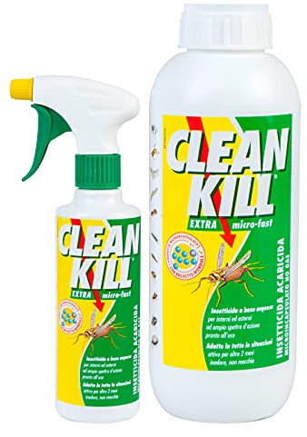 Kit Biokill Insetticida Ecologico Clean Kill Extra Micro Fast No Gas | 1x Flacone Spray da 375ml + 1x Ricarica da 1 Litro Bio Kill
