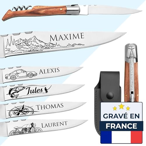 KDO MAGIC - Personalisiertes Messer - Klinge mit eingraviertem Vornamen - Eschenholzgriff - Geschenk für Männer, Vatertag, Papa, Weihnachten (Korkenziehermesser)