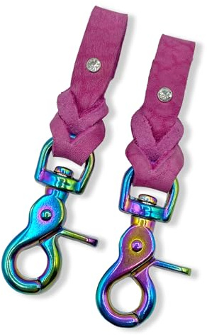 Steigbügelhalter (Paar) aus Fettleder mit weißen Strasssteinen (Pink, Neo-Chrome)