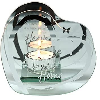 Pavilion Gift Company - Heaven in Our Home - 5.5 x 5.2 x 2.25 Heart-Shaped Tealight Candle Glass and Mirror Holder - in Memory Bereavement Memorial Loss Gift