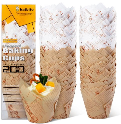 katbite Tulpen Muffinförmchen aus Papier, 200 Stück Cupcake Backbecher für Party Hochzeit Geburtstag, Muffinform in Zeitungsmuster