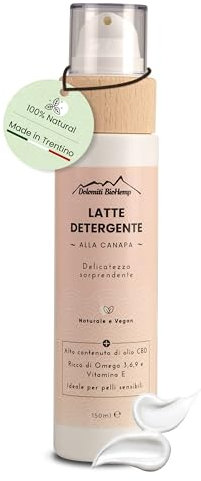 Dolomiti BioHemp Latte Detergente - Struccante Viso e Occhi con Estratti di Olio di Semi di Canapa - Made in Italy - 100% Naturale 150 ml