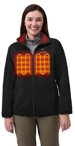 ORORO Women's 4-Zone Heated Fleece Jacket with Heated Collar and Power Bank | Soft lightweight fleece for cold offices and commuting, up to 10H warmth and an easy-to-layer hoodless design