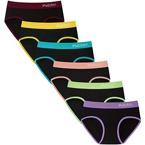 INNERSY Bragas Algodón Niña Cómodas, 12-14 Años, Negro con Multicolor Faja