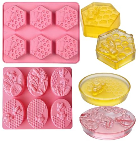 WYAHYQ 2Pcs Silicone Moulds 6 Cavities Honeycomb Bee Soap Moulds for Soap Making,Candle Moulds,Jelly Mousse Pudding Cupcake Moulds, Pink