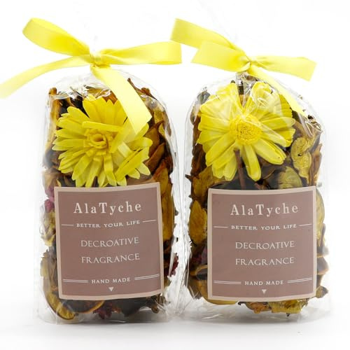 AlaTyche Sacs de pot-pourri printanier, parfum citron, fleurs séchées décoratives jaunes, sachet de pétales de parfum d'intérieur, décoration de vase de salle de bain – Mini
