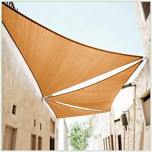 ColourTree CTSLT8 - Toldo tipo vela triangular de 8 x 8 x 8 pies, color beige arena, tela de malla con bloqueo UV, comercial, resistente, 190 g/m²