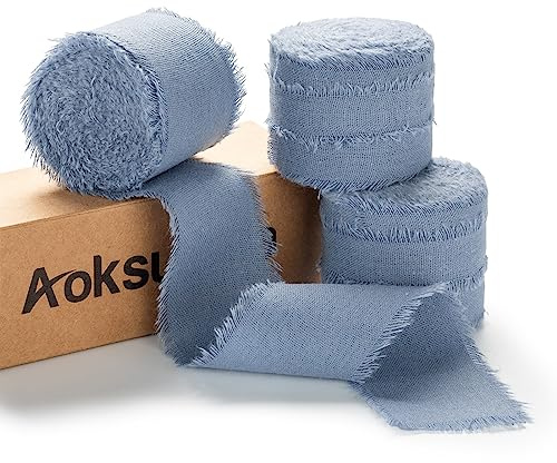 AOKSUNOVA Geschenkband Baumwollband Hochzeit Schleifenband Blau | Apricotfarbenes Baumwoll Geschenkband für Hochzeit,Verpackung und Dekoration,Breites Schleifenband mit Edler Fransenkante