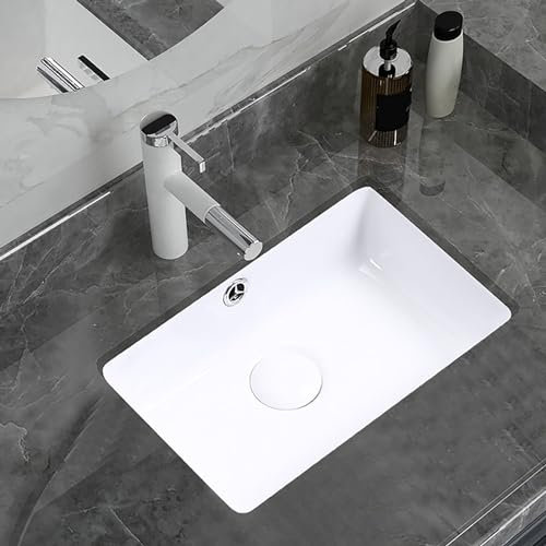 Eingelassenes Balkonwaschbecken, Unterbauwaschbecken aus Keramik, weißes Badezimmerwaschbecken aus Keramik, Badezimmerwaschbecken mit weißem Heiß- und Kaltwasserhahn, geeignet für Badezimmer, usw. (C