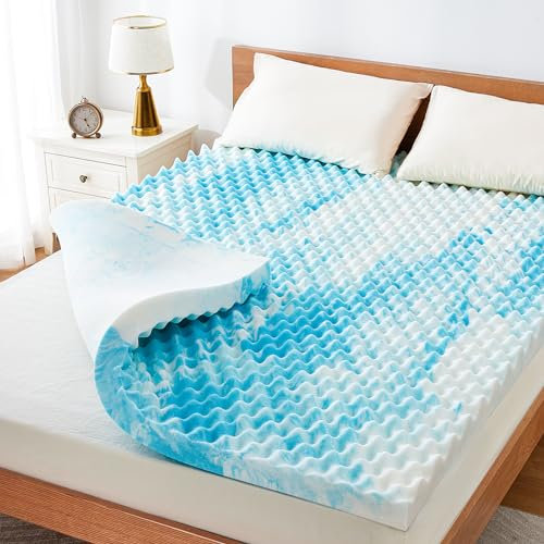 Marsail Twin XL Memory Foam Mattress Topper, 3-inch Egg Crate, Cooling Gel, CertiPUR-US Certified, Blue, Medium Plush