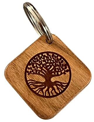 Rienco Portachiavi Albero della Vita Inciso su Legno - Porta Chiave per Casa Auto Moto - Ciondolo per Borse e Zaini
