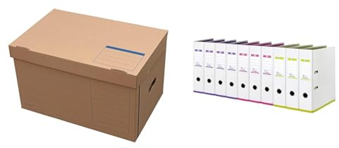 Elba Archiv-Box Tric System, naturbraun, 10er Pack und Oxford myColour Ordner A4, 8 cm breit, zweifarbig weiß sortiert, 10er Pack