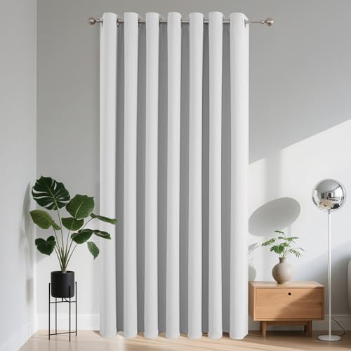 Joydeco Verdunklungsvorhänge 1 Stück, Türvorhang Blickdichte Türgardine,Tür Vorhang mit Ösen Thermo Kälteschutz Hitzeschutz Schallschutz für Schlafzimmer Wohnzimmer（Grauweiß，1xH180xB140）