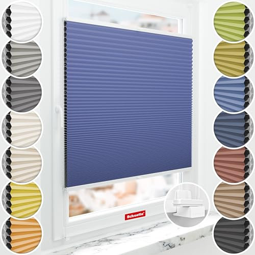 Schuette® Wabenplissee ohne Bohren ● Blackout x Honey ● Skyline (Blau) ● 70x150cm (Breite x Höhe) ● Suprafix Klemmhalter X ● 60 Sekunden Montage