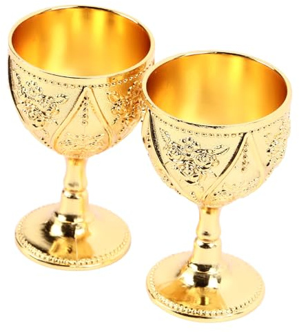 Lot De 2 Gobelets Vintage, Gobelet à Vin Médiéval, Calice à Vin En Métal Cuivre, Verres à Shot En Relief, Mini Tasses De Communion, Gobelet à Vin, Tasse à Vin Royale, Motif De Fleur De Rose(or)