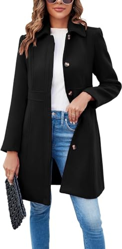 Suncadmious Elegante Cappotto Monopetto da Donna Manica Lunga metà Inverno Soprabito da Lavoro Cappotti da pisello da Ufficio