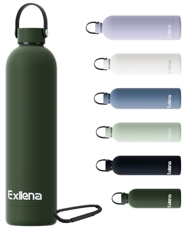 Exllena Borraccia Termica 750 ml con Maniglia e Moschettone - Bottiglia Termica 750ml Mantenere Calore/Freddo - Senza BPA - 100% A Tenuta Stagna per Escursioni, Campeggio, Viaggi...(Verde Pino)
