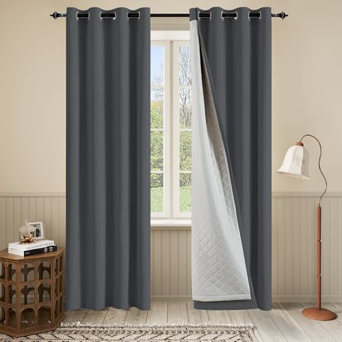 OYRING Noise Canceling Curtains Soundproof 3-in-1 Grommet Full Blackout Curtains for Bedroom Living Room 1 Panel（Grey,50x96 Inches）