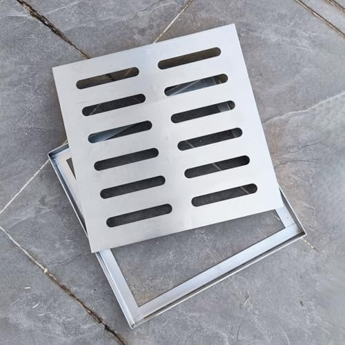 Canaleta Desague con Rejilla Rejilla de Drenaje Cuadrada para Interior y Exterior con Base, Cubierta de Alcantarilla para Patio con Drenaje Rápido de Agua de Lluvia, Filtro de Drenaje de Acero Inoxida