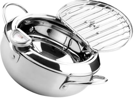 Cabilock Freidora con Termómetro Olla para Induccion Freidora Casera con Tapa y Control De Baja Temperatura para Cocina Familiar