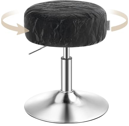 VASAGLE Tabouret de Coiffeuse, Tabouret de Bar, Réglable en Hauteur, Pivotant à 360 Degrés, en PU, Coussin Épais, pour Chambre, Cuisine, Salle à Manger, Moderne, Noir d'encre LJB120B01