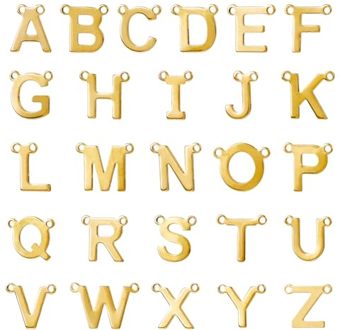 SUPERFINDINGS 26 Stück Buchstaben Verbindungsanhänger Echt Vergoldetem 26K Gold Alphabet Verbindung Anhänger A Z Legierungsinitialanhänger Großbuchstabenanhänger Mit 18 Löchern Für Schmuckherstellung