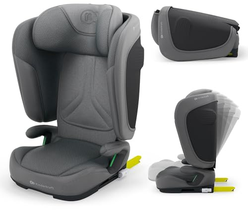 Kinderkraft UNITY 2 i-Size, Faltbarer Autositz 100–150 cm, von ca. 3,5 bis 12 Jahre, verstellbare Kopfstütze, Polsterung mit AIR FLOW-System, 5-fach Rückenlehnenverstellung, Grau