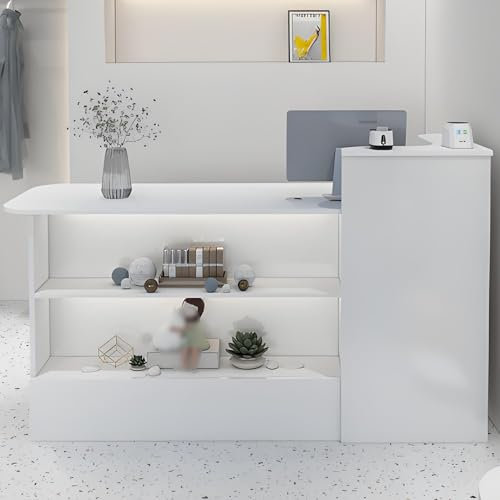 Snaweo Kleiner Empfangstheke, Empfangstresen mit LED-Leuchten, Verkaufstheke mit abschließbaren Schubladen, für Büro, Einzelhandel, Lobby, Schönheitssalon(White L,120cm/47in)